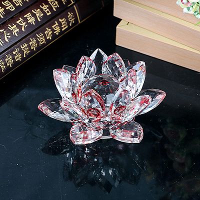 60mm-200mm Fengshui Crystal Lotus Flower Crafts Glass Paperweight Ornaments Figurines Home Wedding Party Decor Gifts Souvenir,red,100mm