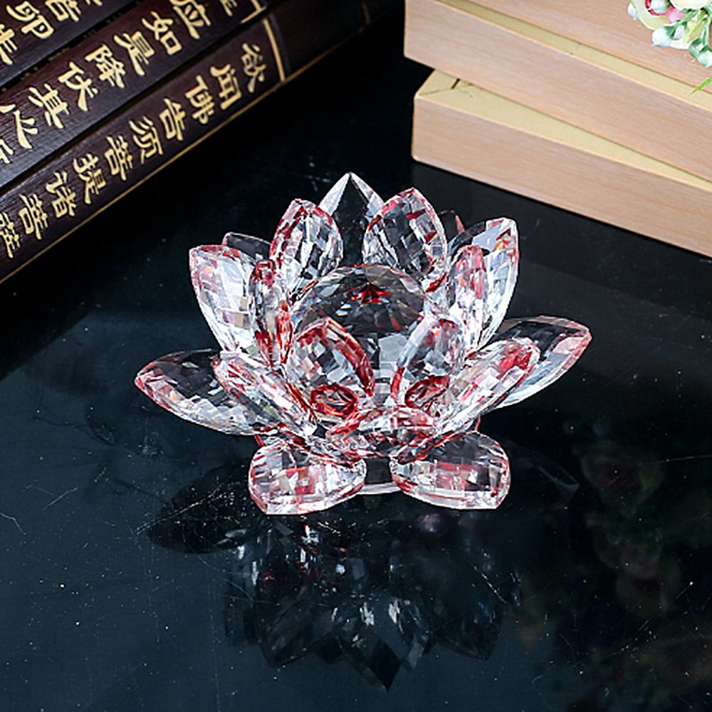 60mm-200mm Fengshui Crystal Lotus Flower Crafts Glass Paperweight Ornaments Figurines Home Wedding Party Decor Gifts Souvenir,red,100mm