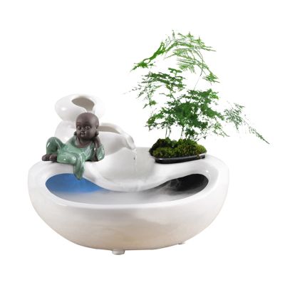 Indoor Tabletop Fountains Chinese Style Creative Indoor Tabletop Fountain Ceramic Zen Fountains Desktop Lucky Decorationfor Bedroom Living Room Office Decoration Meditation Fountain ( Color : White )