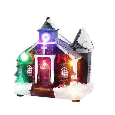 EUBUY Multicolored Cottage Resin LED Light Up Christmas Village House for Xmas Tree Home Table Decors
