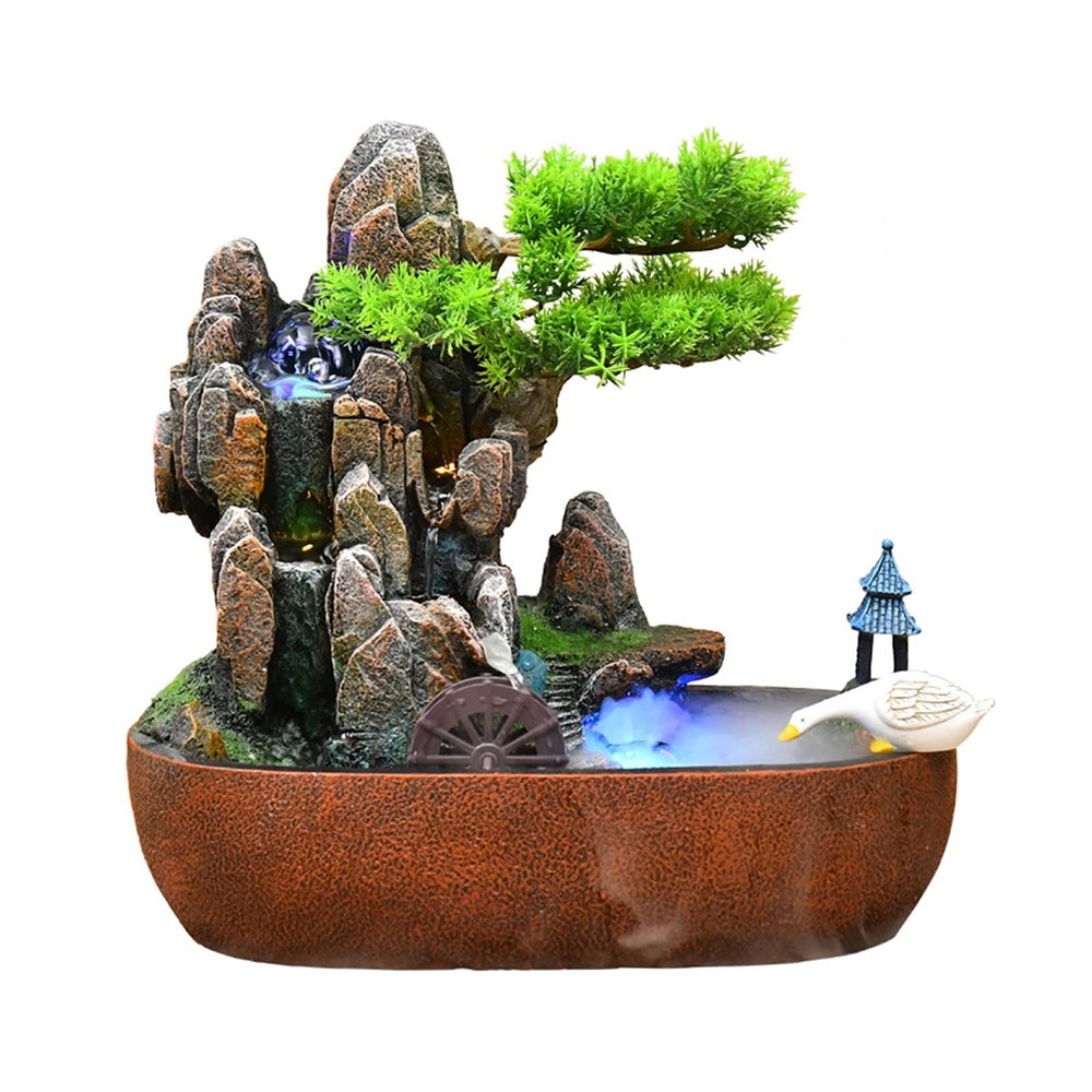 BNNP Indoor Tabletop Fountains Indoor Relaxation Desktop Fountain Waterfall Lucky Feng Shui Wheel Desktop Fountain Illuminated Waterfall for Home Office Desk Decor Decoration Meditation Fountain