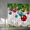 ABONAN Christmas Balls Shower Curtain Colorful Xmas Balls Snowflake Green Pine Candy Canes Hanging On Pine Tree Branch Winter Holiday Fabric Bathroom Curtains Decor Set with Hook(67" Wx70 H) view 2