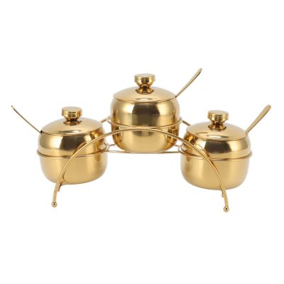 Yosoo Stainless Steel Seasoning Jar Set, Kitchen Seasoning Bottles with Storage Rack, Set Includes 3pcs Jar with Lids, 1pc Bridge Shaped Storage Rack,3pcs 304 Teaspoons (Gold)