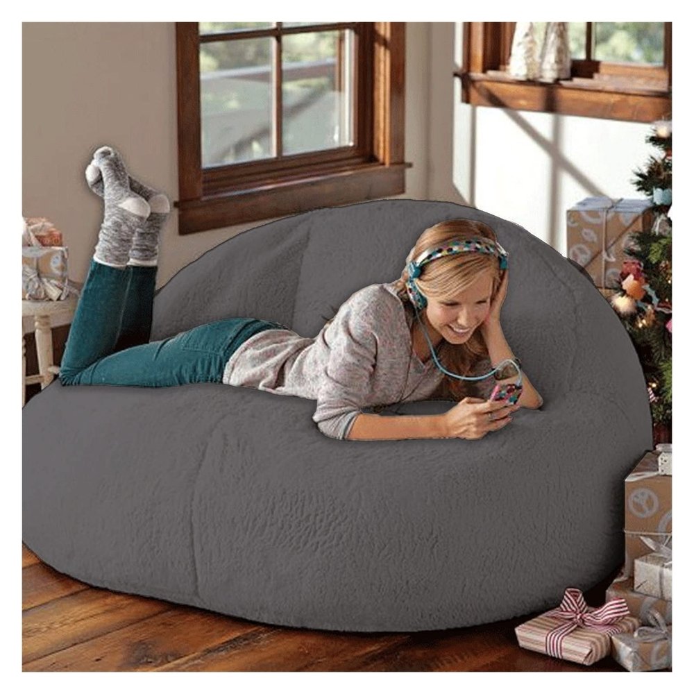 Bean Bag Chair,No Filling Living Room Furniture Big Round Soft Fluffy(it was only a Cover, not a Full Bean Bag) Faux Fur BeanBag Lazy Sofa Bed Cover Giant Fur Bean Bag Cover