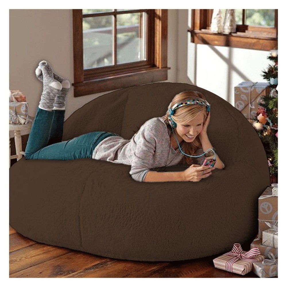 Bean Bag Chair,No Filling Living Room Furniture Big Round Soft Fluffy(it was only a Cover, not a Full Bean Bag) Faux Fur BeanBag Lazy Sofa Bed Cover Giant Fur Bean Bag Cover