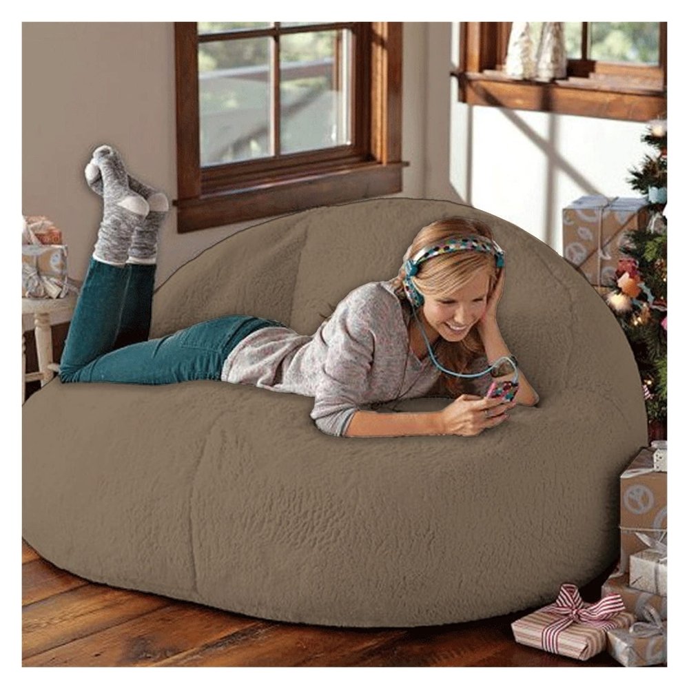 Bean Bag Chair,No Filling Living Room Furniture Big Round Soft Fluffy(it was only a Cover, not a Full Bean Bag) Faux Fur BeanBag Lazy Sofa Bed Cover Giant Fur Bean Bag Cover
