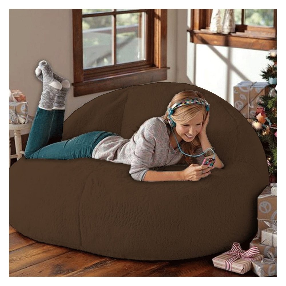 Bean Bag Chair,No Filling Living Room Furniture Big Round Soft Fluffy(it was only a Cover, not a Full Bean Bag) Faux Fur BeanBag Lazy Sofa Bed Cover Giant Fur Bean Bag Cover