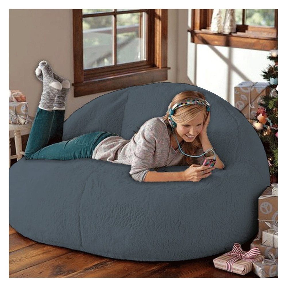 Bean Bag Chair,No Filling Living Room Furniture Big Round Soft Fluffy(it was only a Cover, not a Full Bean Bag) Faux Fur BeanBag Lazy Sofa Bed Cover Giant Fur Bean Bag Cover