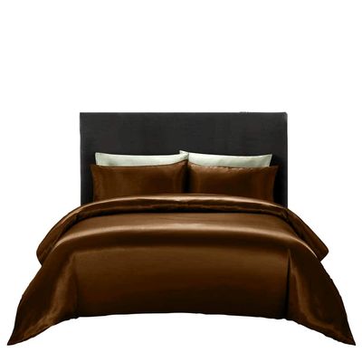 Kanak Bedding Alaska King Duvet Cover 4 Piece Satin Perfect Overking Chocolate Duvet Cover Set (Duvet Cover + Fitted Sheet 16'' + 2 Pillow Cases) Zipper Closure