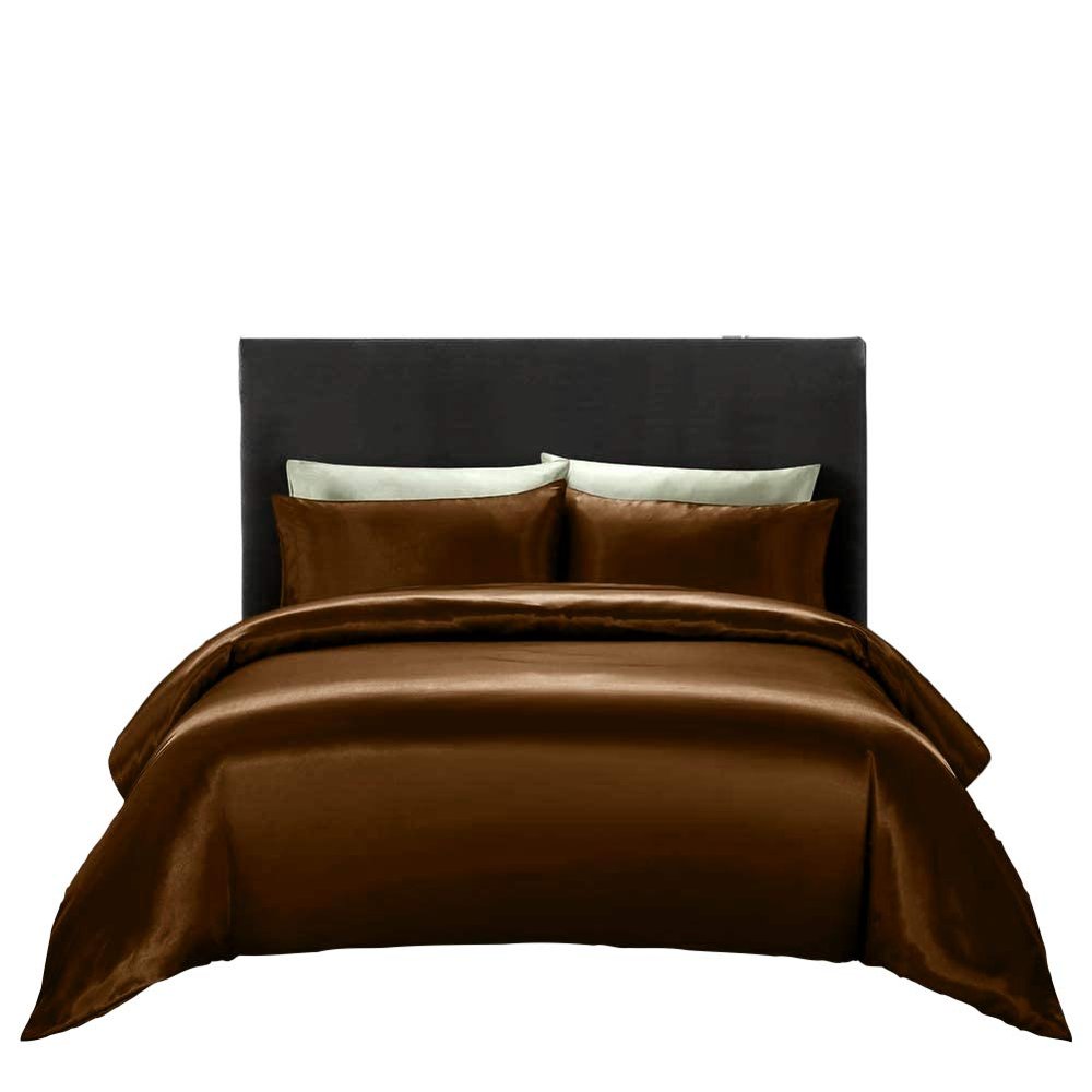 Kanak Bedding Alaska King Duvet Cover 4 Piece Satin Perfect Overking Chocolate Duvet Cover Set (Duvet Cover + Fitted Sheet 16'' + 2 Pillow Cases) Zipper Closure