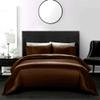 Kanak Bedding Alaska King Duvet Cover 4 Piece Satin Perfect Overking Chocolate Duvet Cover Set (Duvet Cover + Fitted Sheet 16'' + 2 Pillow Cases) Zipper Closure view 2