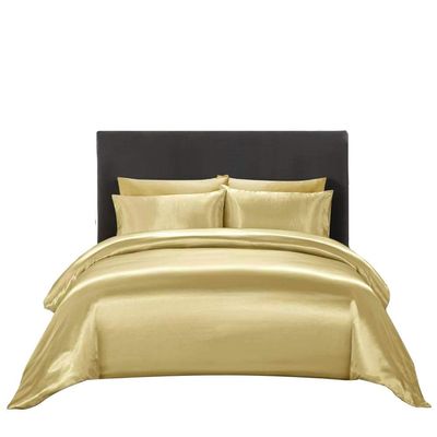Kanak Bedding King Duvet Cover 4 Piece Satin King Gold Duvet Cover Set (Duvet Cover + Fitted Sheet 19'' + 2 Pillow Cases) Zipper Closure