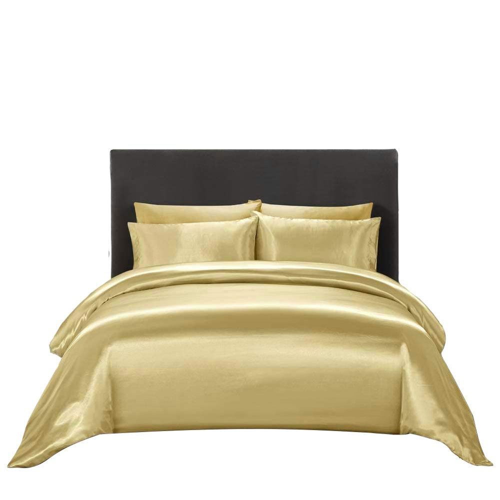 Kanak Bedding King Duvet Cover 4 Piece Satin King Gold Duvet Cover Set (Duvet Cover + Fitted Sheet 19'' + 2 Pillow Cases) Zipper Closure