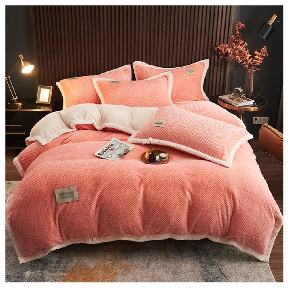 ZTGL Super Warm Flannel Fleece Quilt Winter Blanket 3-6.2 Kg Double-Sided Velvet Quilt Thickened Warm Autumn Spring Plush Comforter Core with Quilt Cover,Pink,220x240cm(6.2kg)