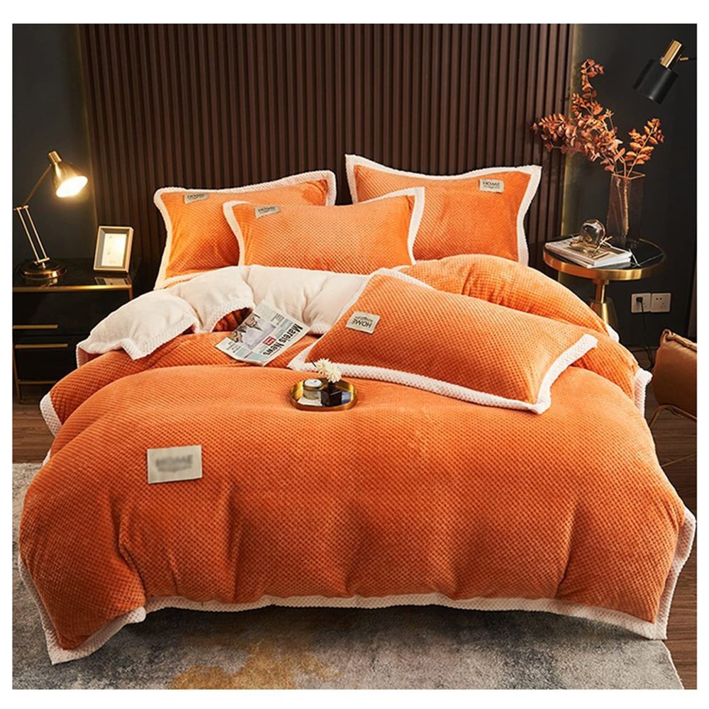ZTGL Super Warm Flannel Fleece Quilt Winter Blanket 3-6.2 Kg Double-Sided Velvet Quilt Thickened Warm Autumn Spring Plush Comforter Core with Quilt Cover,Orange,200x230cm(6kg)