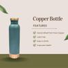 Perilla Home Copper Water Bottle 20.29 Oz Leak Proof 100% Pure - Ayurvedic Copper Vessel - Drink More Water And Enjoy The Health Benefits Immediately - For Gym,Yoga Bottle (Plain Pie Green) view 2