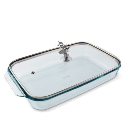 Arthur Court Glass Casserole Dish with Metal Deer Lid Handle Baking Dish - Perfect to keep your Buffet Sides Protected and Warm - Rustic Style 9.25 inches x 13.5 inches 3 quart - 2-pieces