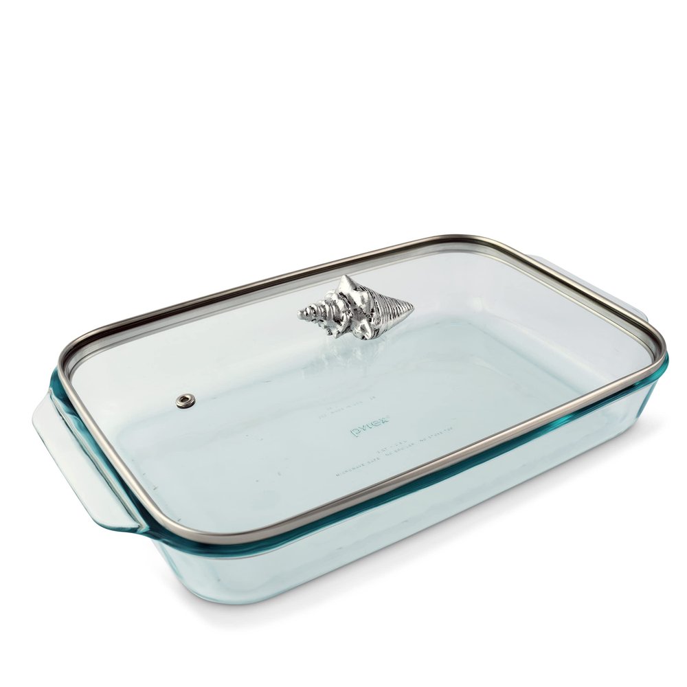 Arthur Court Glass Casserole Dish with Metal Shell Lid Handle Baking Dish - Perfect to keep your Buffet Sides Protected and Warm - Ocean/Sea Style 9.25 inches x 13.5 inches 3 quart - 2-pieces
