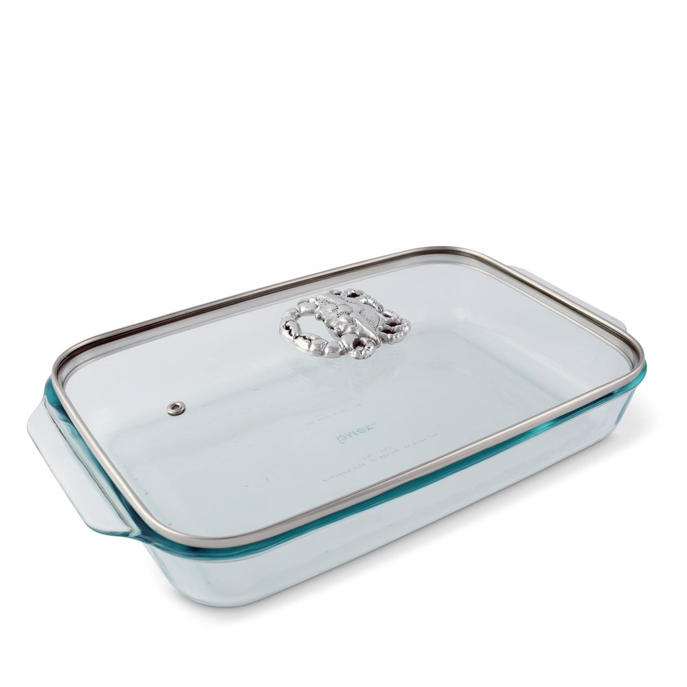 Arthur Court Glass Casserole Dish with Metal Crab Handle Baking Dish - Perfect to keep your Easter Sides Protected and Warm - Ocean/Coastal Style 9.25 inches x 13.5 inches 3 quart - 2-pieces