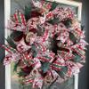 Folk Style Reindeer Christmas Deco Mesh Front Door Wreath, Stylish Designer Traditional Classic Style, Handcrafted Home Decor, Porch Decoration view 1