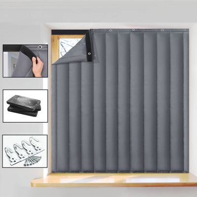 ALOBY Thermal Insulated Curtain for Window- Heavy Duty Loss Reduce Noise Cotton Curtain Panel Cover- Weatherproof Tear Resistant Oxford Fabric,Customizable (Color : Grey, Size : 150x150cm)