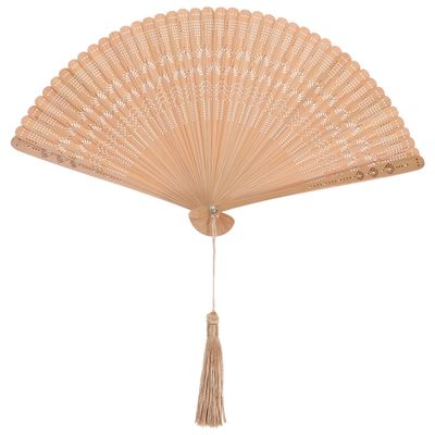 SEWACC Silk Folding Fan Hand Held Wood Hand Fan Chinese Japanese with Tassels for Women Ladies Home Decoration Brown