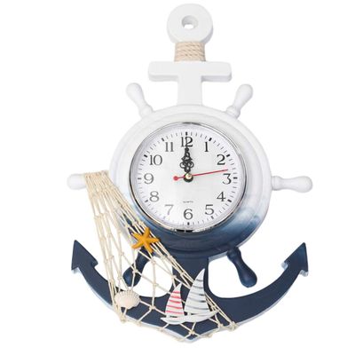 SEWACC Nautical Decor Wall Clock Anchor Clock Mediterranean Style Boat Wheel Wall Coastal Beach Theme Nautical Wheel Rudder Steering Decor Beach