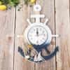 SEWACC Nautical Decor Wall Clock Anchor Clock Mediterranean Style Boat Wheel Wall Coastal Beach Theme Nautical Wheel Rudder Steering Decor Beach view 2