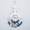 SEWACC Nautical Decor Wall Clock Anchor Clock Mediterranean Style Boat Wheel Wall Coastal Beach Theme Nautical Wheel Rudder Steering Decor Beach view 3