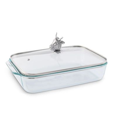 Arthur Court Glass Casserole Dish with Metal Bull/Steer Handle Baking Dish - Perfect to keep your Buffet Sides Protected and Warm - Western Style 9.25 inches x 13.5 inches 3 quart - 2-pieces