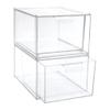 SEWACC 2pcs Transparent Plastic Storage Boxes for Makeup Stackable Cosmetic Organizer Lid Desktop Makeup Holder for Easy Access and Neat Organization view 1