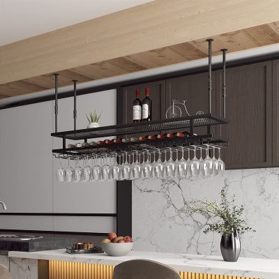 Ceiling Wine Rack - Hanging Wrought Iron Wine Bottle Holder, Upside Down Wine Glass Holder, Vintage Iron Floating Shelves, Restaurant Wall Mounted Display Stand, Adjustable Height ( Size : 100*30cm )