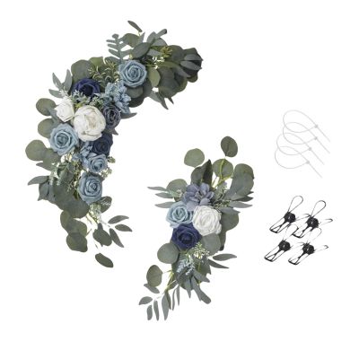 2 Pieces Hanging Artificial Flowers Swag Simulation Garland Wedding Arch Flowers for Wedding Arbor Ceremony Centerpiece, Lake Blue