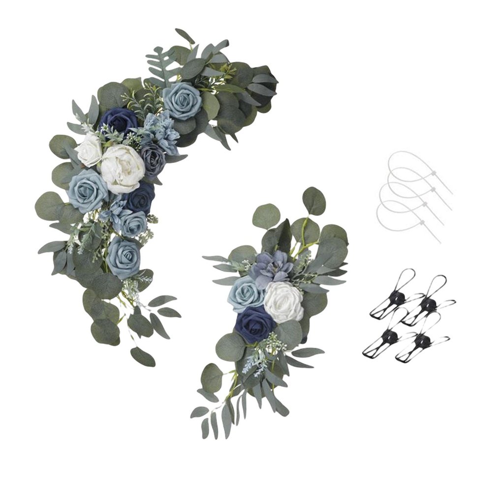 2 Pieces Hanging Artificial Flowers Swag Simulation Garland Wedding Arch Flowers for Wedding Arbor Ceremony Centerpiece, Lake Blue
