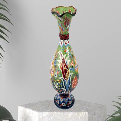 EliPOT Turkish 12" Ceramic Vase (Dark Green and Light Green)
