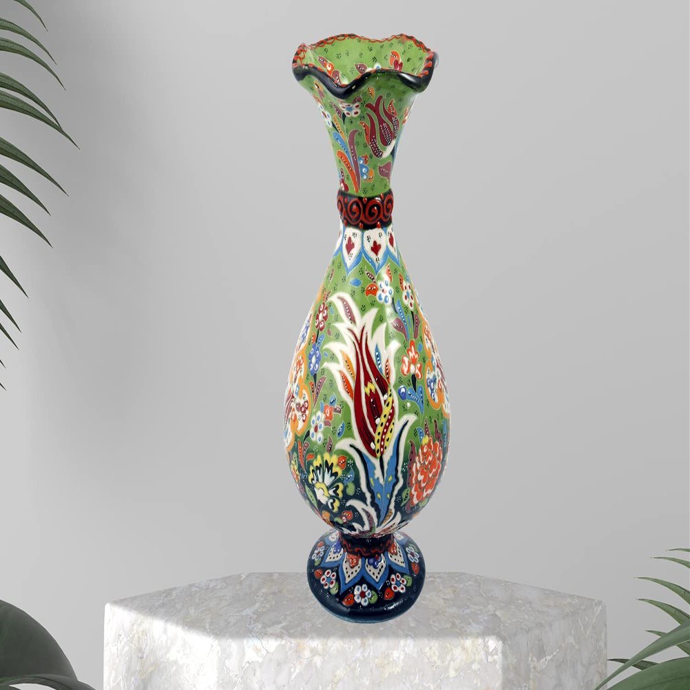 EliPOT Turkish 12" Ceramic Vase (Dark Green and Light Green)