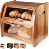 Arise Stylish Acacia Bread Box for Kitchen Countertop, Extra Large 2-Shelf Wooden Bread Storage Container with Clear Windows and Air Vents Keep Bread, Bagels and Rolls Fresh, Self Assembly view 1