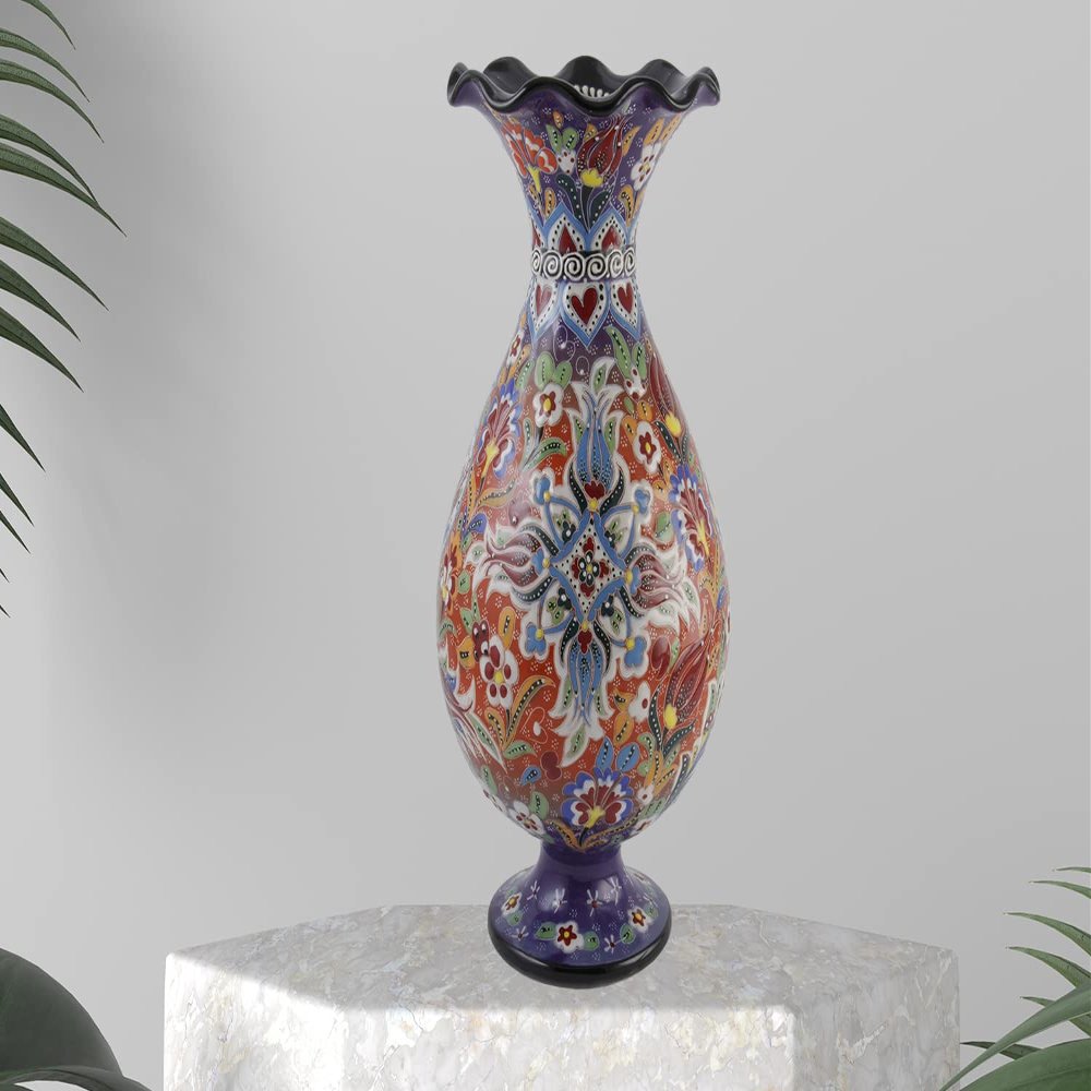 EliPOT Turkish 12" Ceramic Vase (Dark Purple and Orange)