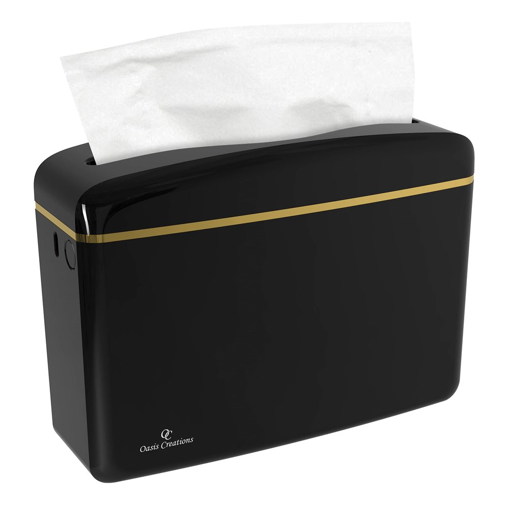Countertop Multifold Hand Paper Towel Dispenser by Oasis Creations, Single Sheet Dispensing  Glossy Black