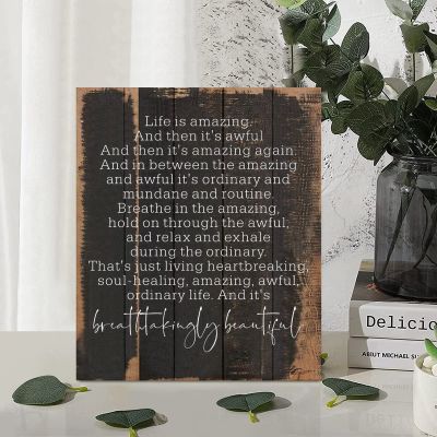 Rustic Style 10x12in Wood Sign Inspirational Quotes Life is Amazing and then It's Awful and then It's Amazing Again Wooden Plaque for Farmhouse Porch Living Room Garden Yard Kitchen Home Decor