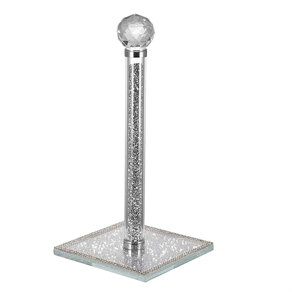 Xiaochen Modern Paper Towel Holder Kitchen Paper Dispenser Stand Countertop Paper Towel Holder Silver Crystal Napkin Holder for standard Size Paper Towel