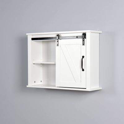 Bathroom Wall Mounted Storage Cabinet with Sliding Barn Door, Over The Toilet Storage Cabinet, Decorative Farmhouse Wooden Cabinet for Kitchen Dining, Bathroom, Living Room, 27.2"L x 7.8"W x 19.7"H