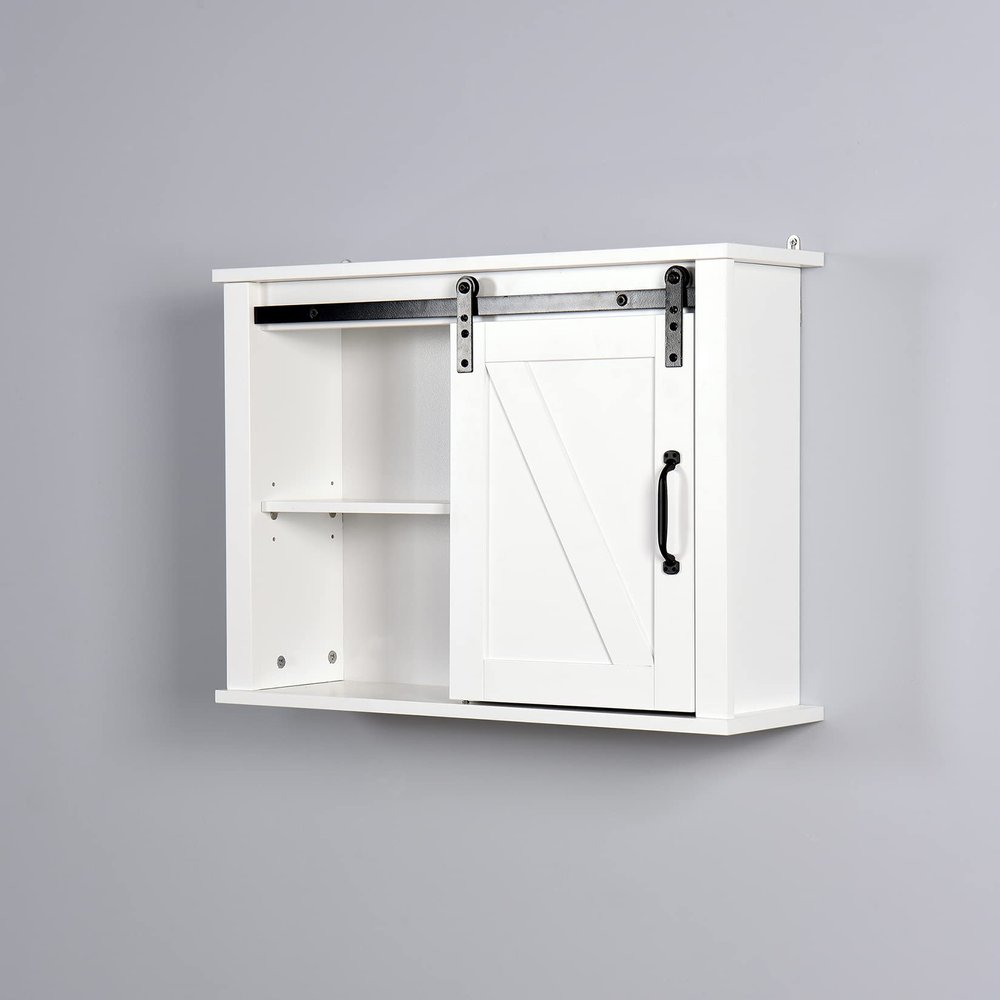 Bathroom Wall Mounted Storage Cabinet with Sliding Barn Door, Over The Toilet Storage Cabinet, Decorative Farmhouse Wooden Cabinet for Kitchen Dining, Bathroom, Living Room, 27.2"L x 7.8"W x 19.7"H