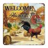 Give Thanks Thanksgiving Metal Sign Wall Art Rustic Fall Gold Farm Vintage Rooster Welcome Metal Tin Sign Autumn Retro Metal Wall Hanging Sign for Front Porch Living Room Bedroom 10x10in view 1