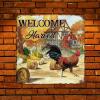 Give Thanks Thanksgiving Metal Sign Wall Art Rustic Fall Gold Farm Vintage Rooster Welcome Metal Tin Sign Autumn Retro Metal Wall Hanging Sign for Front Porch Living Room Bedroom 10x10in view 2