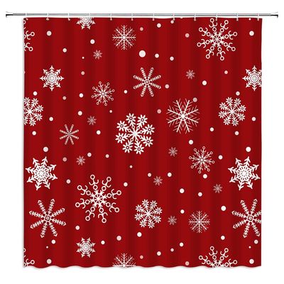 ABONAN Christmas Shower Curtain Snowflake Red Grey White Winter Holiday Merry Christmas Fabric Bathroom Curtains Decor Set with Hook(67" Wx70 H)