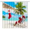ABONAN Funny Santa Claus Beach Shower Curtain Humor Santa Palm Tree Tropical Ocean Summer Seaside Xmas Merry Holiday Scene Fabric Bathroom Curtains Decor Set with Hook(67" Wx70 H) view 1