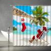 ABONAN Funny Santa Claus Beach Shower Curtain Humor Santa Palm Tree Tropical Ocean Summer Seaside Xmas Merry Holiday Scene Fabric Bathroom Curtains Decor Set with Hook(67" Wx70 H) view 2