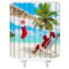 ABONAN Funny Santa Claus Beach Shower Curtain Humor Santa Palm Tree Tropical Ocean Summer Seaside Xmas Merry Holiday Scene Fabric Bathroom Curtains Decor Set with Hook(67" Wx70 H) view 3