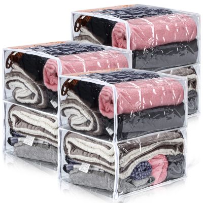 6 Packs Clear Zippered Storage Bags Sweater Moth Bags Plastic Storage for Blankets Clothes Bed Sheet Organizer with Zipper for Closet Linen Sweater Bed Sheet Clothes Pillow(18 x 15 x 9 Inch)